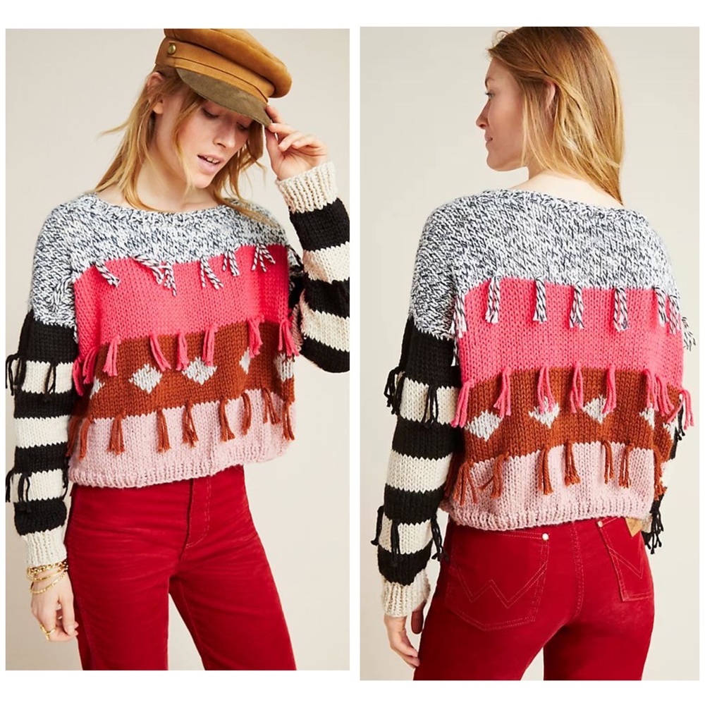 Anthropologie Veroalfie Pina Fringed Sweater S/XS